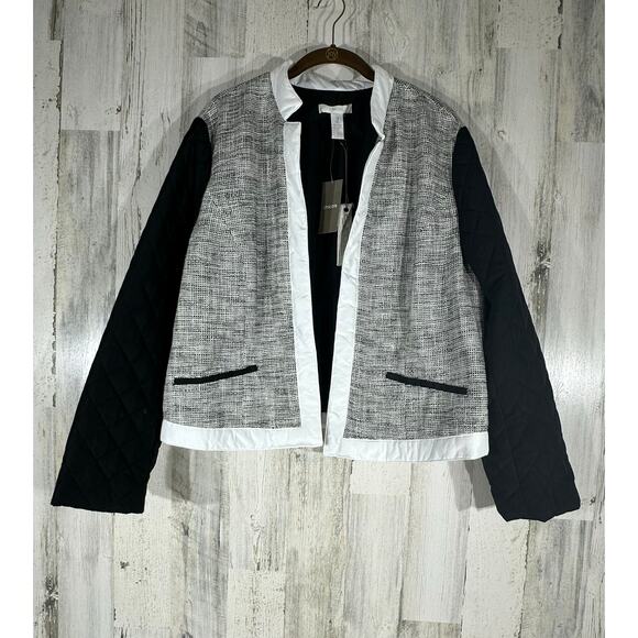 Chico's Jackets & Blazers - Chicos Jacket 3 or XL Black White Mixed Media Tweed Quilted Sleeves Lightweight